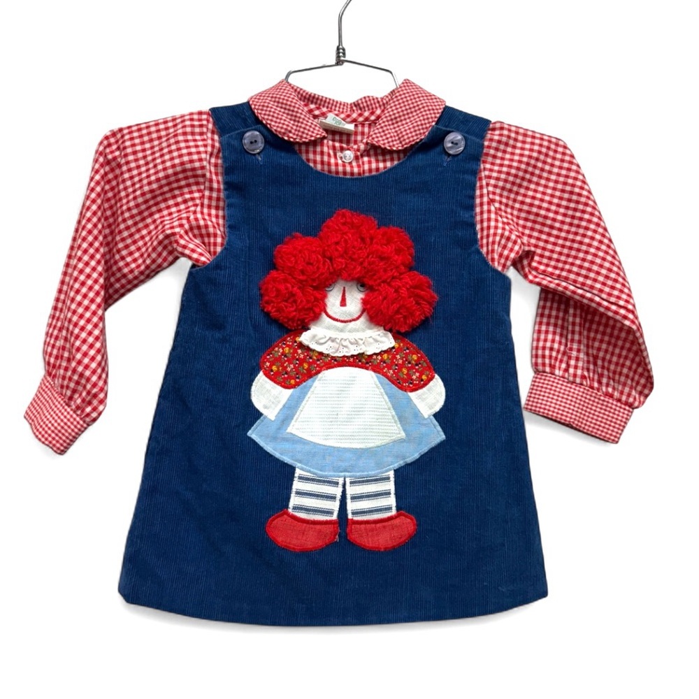 Vintage The Pond Raggedy Ann Blue Corduroy Dress Set  3T